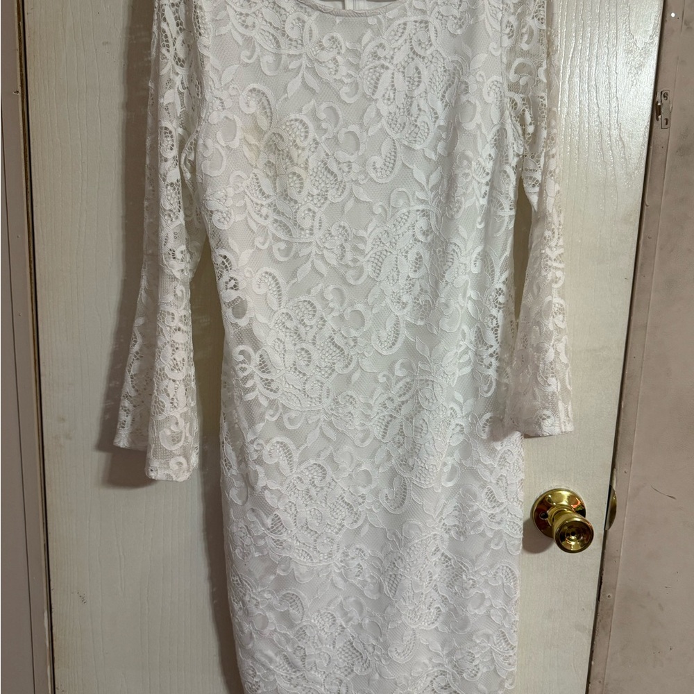 Alfani White Lace Long Sleeve Dress
